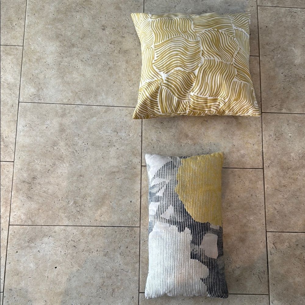 Yellow and Gray Decorative Pillows (2) Pillows - Square and Rectangle LIKE NEW